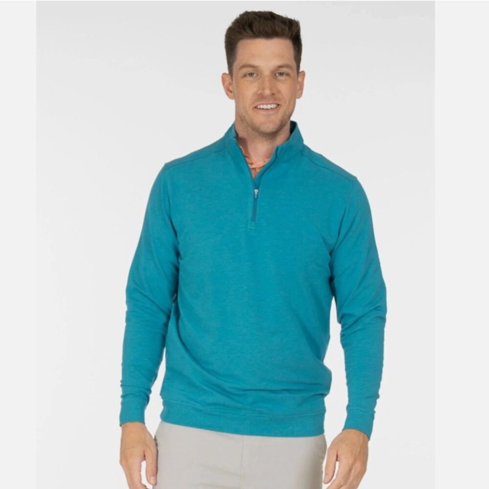 Tasc Performance Cloud Quarter Zip Pullover Sweater $98 in Bay Heather